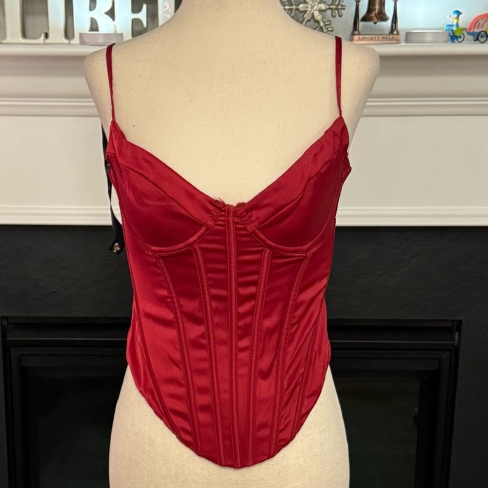 White Fox Boutique Red Burgundy Satin Boned Corset Top size Small